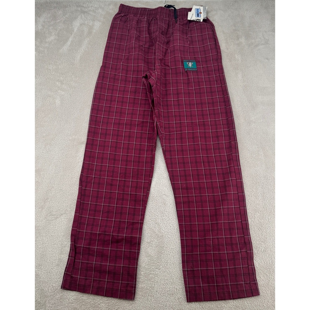 NWT Sideline NHL Anaheim Ducks Pajama Pants Mens S Red Tattersall Plaid Lounge